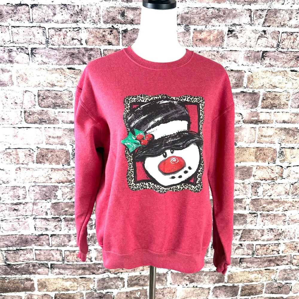 Jerzees NuBlend Womens Sweatshirt Crewneck Snowman‎ Graphic Red Medium